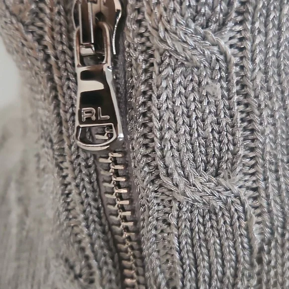 RALPH LAUREN Metallic silver cable Knit Zip-Up Sweater - Picture 7 of 9